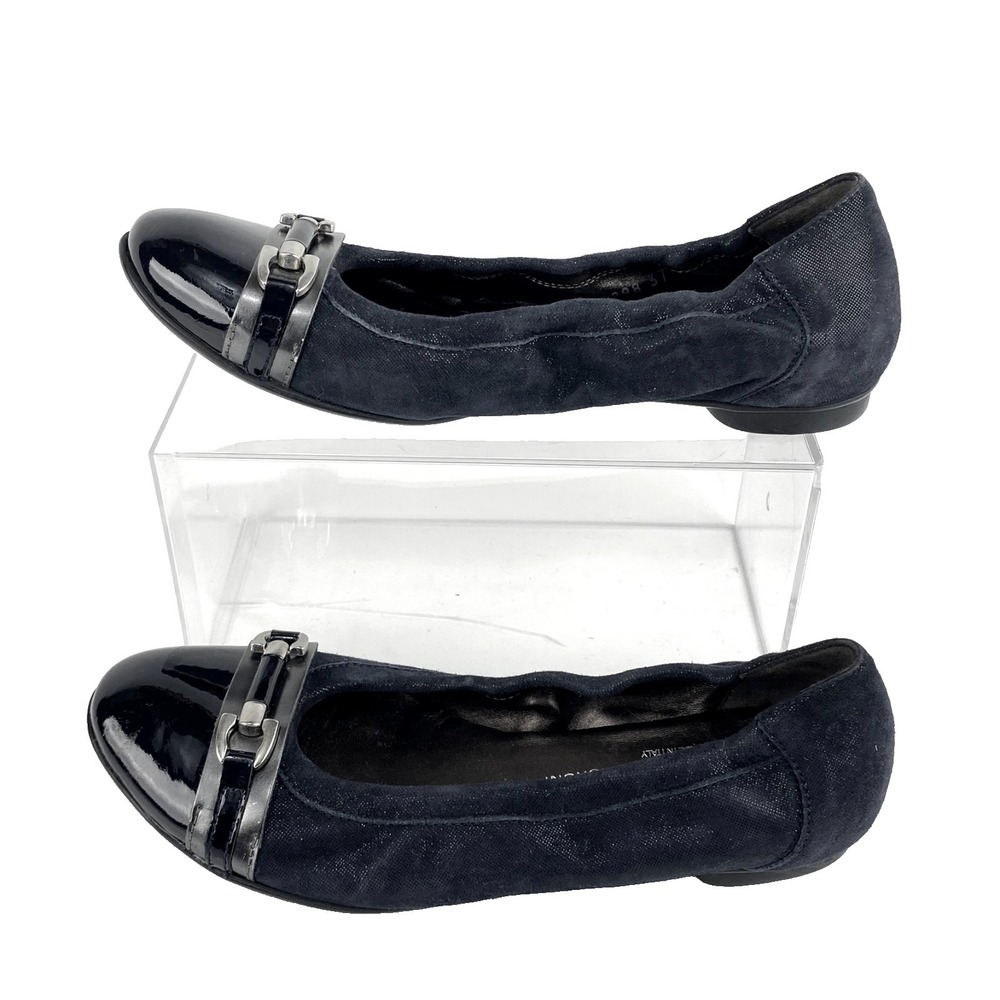 New AGL Leather Ballet Flats Women's 37 Black Suede Horsebit 6.5 Slip On Loafers